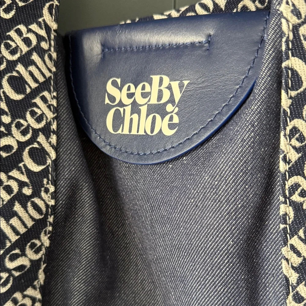 See By Chloe Navy and Cream Logo Tote - Picture 2 of 6
